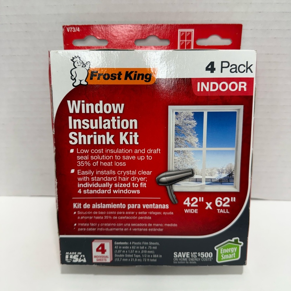Frost King Shrink Film Window KIT, 4-Pack, Clear, Transparent 42” Wide x 62” T